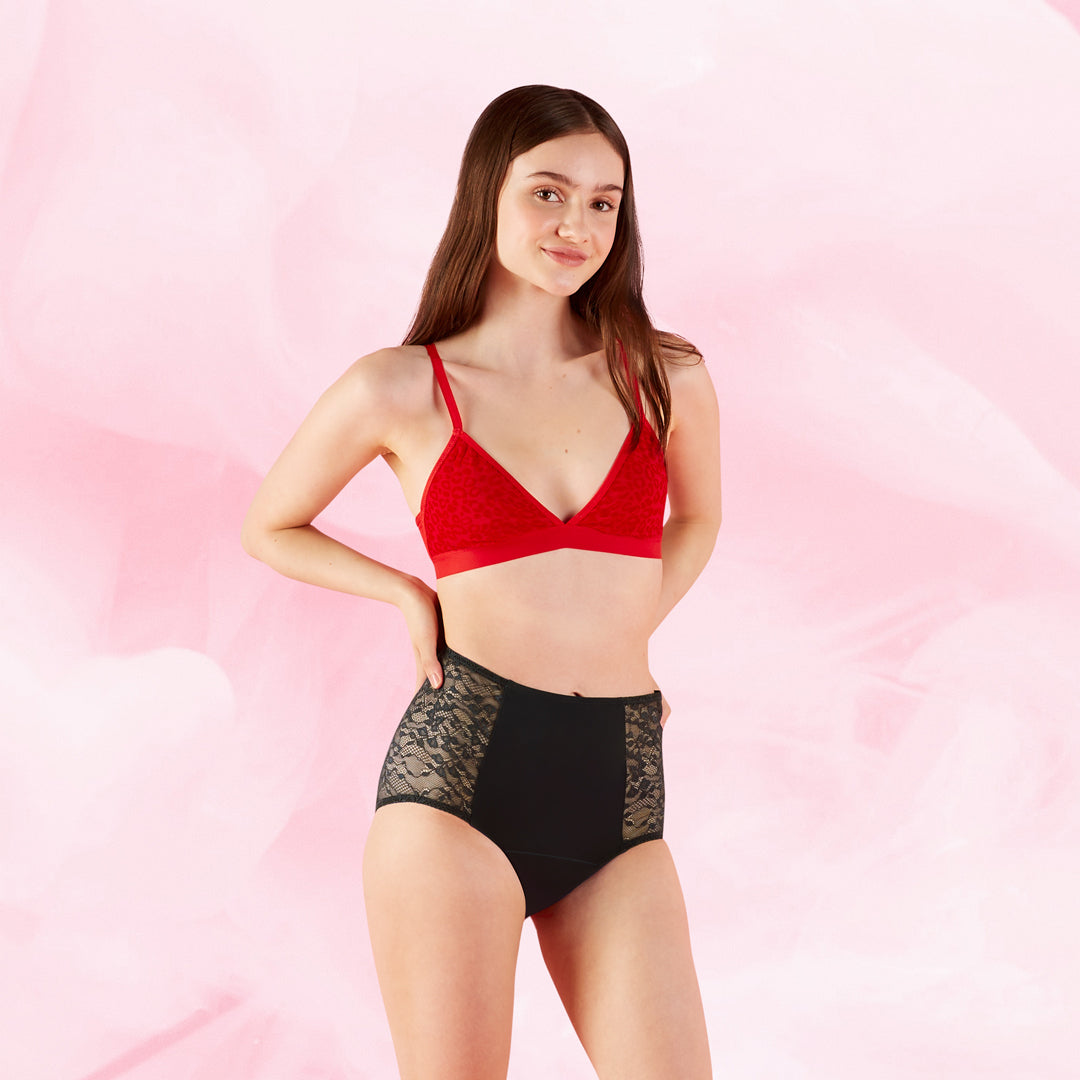 High Waist Floral Heavy Black Period Pants