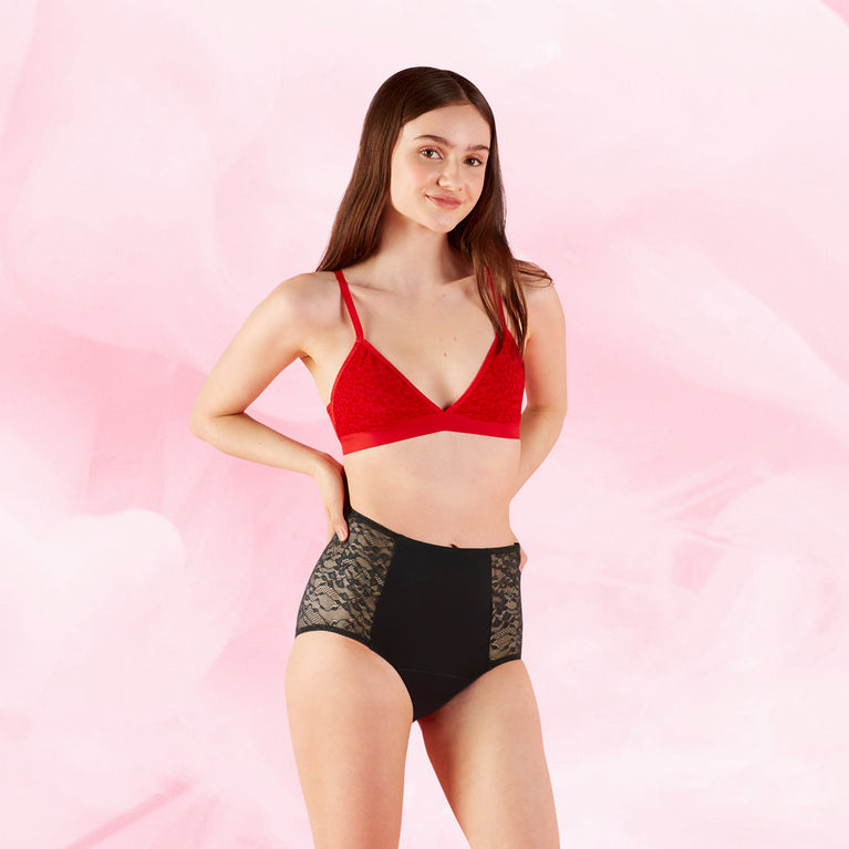 High Waist Floral Heavy Black Period Pants