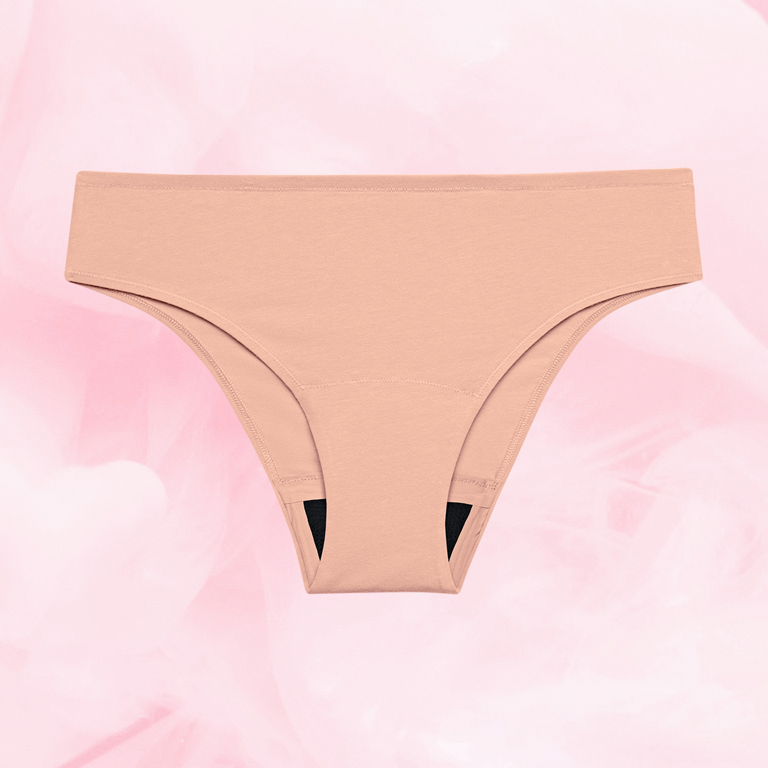 Close-up of ComfortFit Essentials Brazilian Light period pants, showcasing a snug fit designed for 12-hour protection with innovative TriTech Performance technology and ComfortFit gusset.