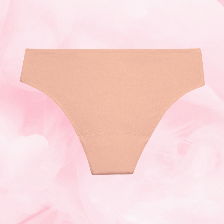 Close-up of ComfortFit Essentials Brazilian Moderate underwear, showcasing its slimline edges and snug fit, designed for discreet, long-lasting period protection.