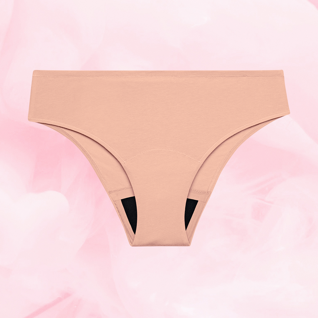 ComfortFit Essentials Brazilian Moderate underwear, showcasing a close-up of the gusset area, designed for reusable period protection with slimline edges for a discreet fit.