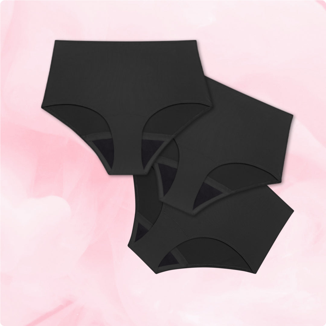 High Waist Discovery Set featuring a trio of black underwear, showcasing a sleek, unembellished design for enhanced silhouette and comfort.